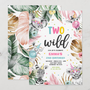 Two Wild Birthday Gold Safari Jungle Animals Party Invitation