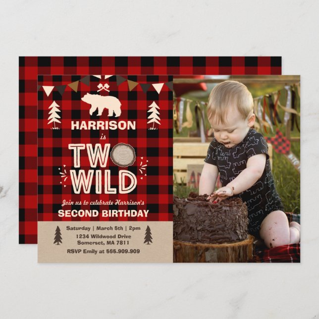 Two Wild Birthday Invitation Lumberjack Two Wild (Front/Back)