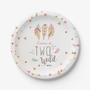 Two Wild Birthday Mint Pink Gold 2nd Girl Tribal Paper Plate