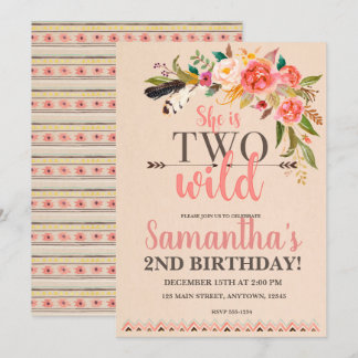 Two Wild Boho Chic Birthday Invitation