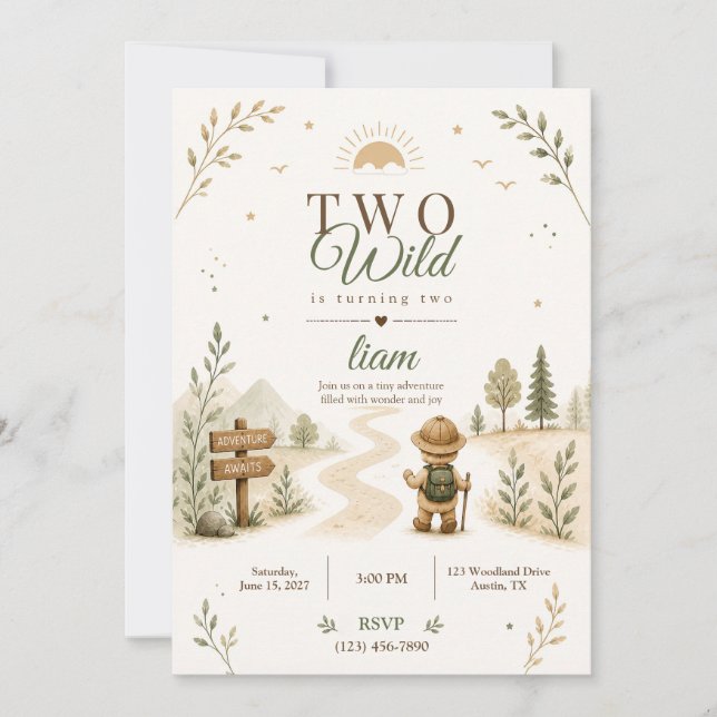 Two Wild Boho Explorer Birthday Design Invitation (Front)