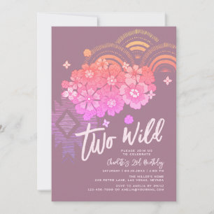 Two Wild Boho Floral Groovy 2nd Birthday Party Invitation