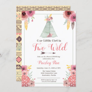 Two Wild Boho Girls Second Birthday Invitation