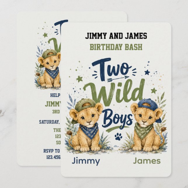 Two Wild Boys Birthday Bash  Invitation (Front/Back)