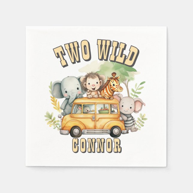 Two Wild boys birthday safari animals  Napkin (Front)