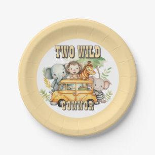 Two Wild boys birthday safari animals  Paper Plate