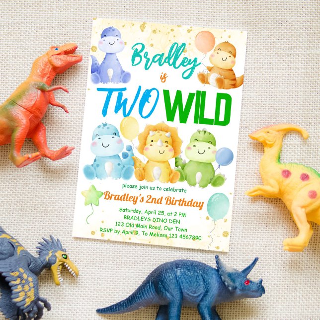 Two wild cute baby dinosaurs 2nd birthday invite (Creator Uploaded)