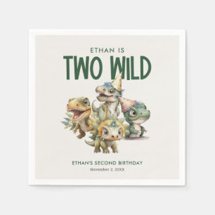 Two Wild Cute Dinosaur 2nd Birthday Party Napkin