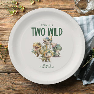Two Wild Cute Dinosaur 2nd Birthday Party Paper Plate