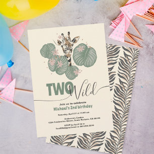  Two Wild Cute Giraffe Animal Birthday Party Invitation