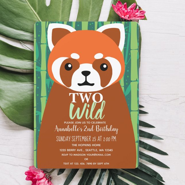 Two Wild Cute Red Panda Kids Second Birthday Invitation (Creator Uploaded)