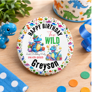 Two Wild Dino Party Boy Dinosaur 2nd Birthday  3 Cm Round Badge