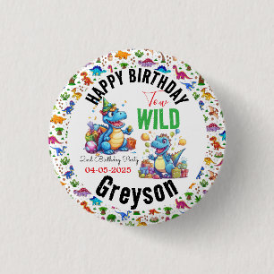 Two Wild Dino Party Boy Dinosaur 2nd Birthday  3 Cm Round Badge