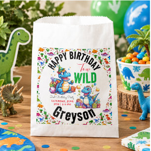 Two Wild Dino Party Boy Dinosaur 2nd Birthday  Favour Bags