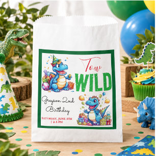 Two Wild Dino Party Boy Dinosaur 2nd Birthday  Favour Bags