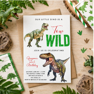 Two Wild Dino Party Boy Dinosaur 2nd Birthday Invitation