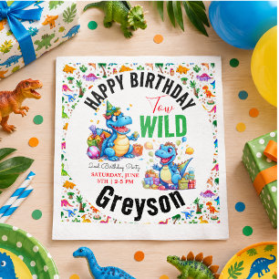 Two Wild Dino Party Boy Dinosaur 2nd Birthday Napkin