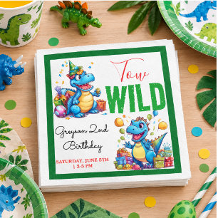 Two Wild Dino Party Boy Dinosaur 2nd Birthday Napkin