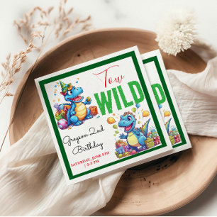 Two Wild Dino Party Boy Dinosaur 2nd Birthday Napkin