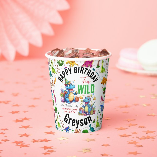 Two Wild Dino Party Boy Dinosaur 2nd Birthday  Paper Cups (Insitu)