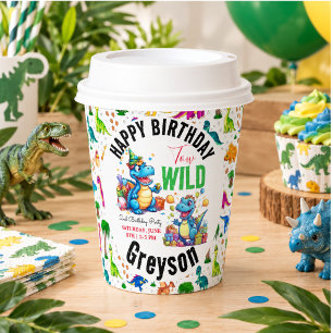 Two Wild Dino Party Boy Dinosaur 2nd Birthday  Paper Cups
