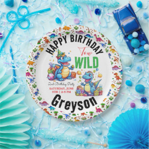 Two Wild Dino Party Boy Dinosaur 2nd Birthday  Paper Plate