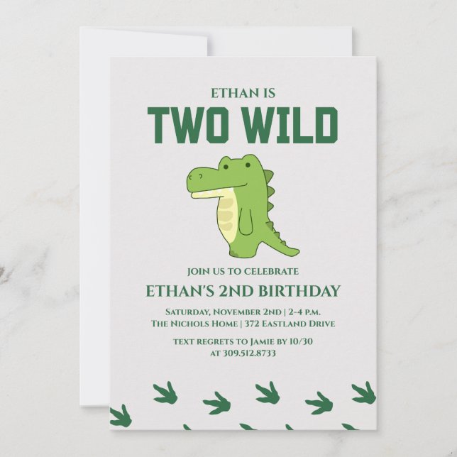 Two Wild Dinosaur 1st Birthday Party Invitation (Front)