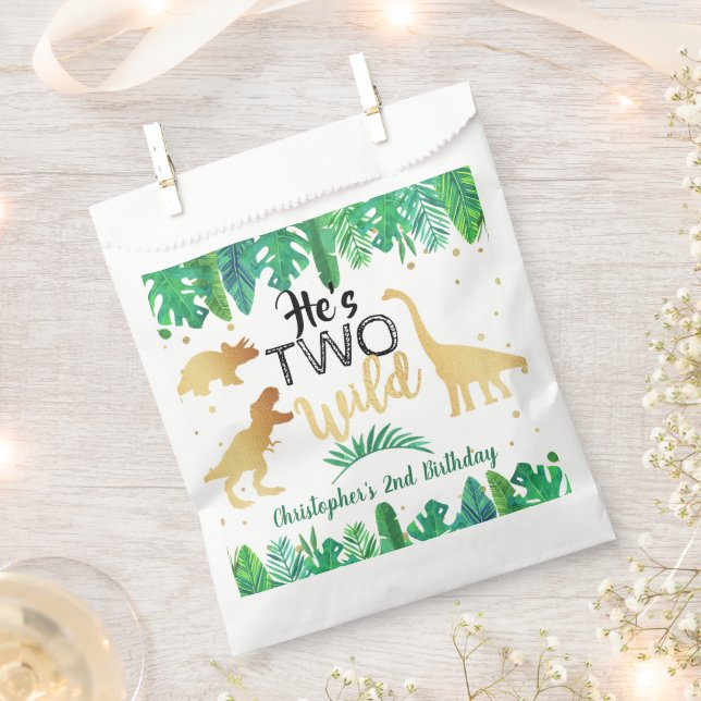 Two Wild Dinosaur Boys 2nd Birthday Party Favour Bags (Clipped)