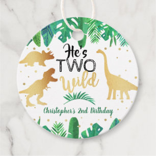 Two Wild Dinosaur Boys 2nd Birthday Party Favour Tags