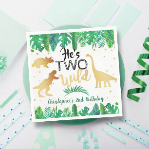 Two Wild Dinosaur Boys 2nd Birthday Party Napkin