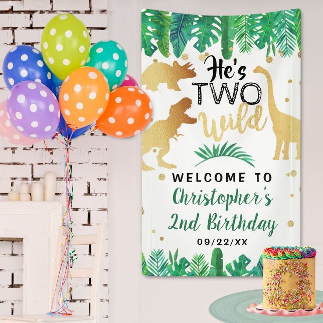 Two Wild Dinosaur Boys 2nd Birthday Party Welcome Banner (Creator Uploaded)