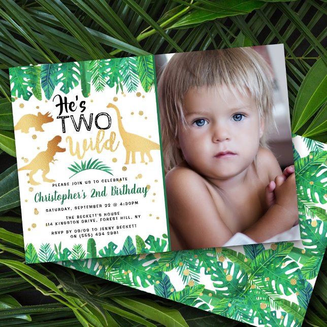 Two Wild Dinosaur Boys 2nd Birthday Photo Invitation (Creator Uploaded)