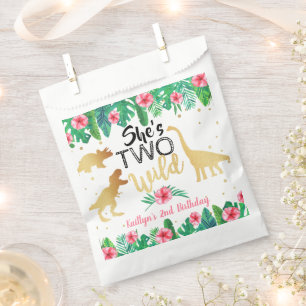 Two Wild Dinosaur Girls 2nd Birthday Party Favour Bags