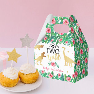 Two Wild Dinosaur Girls 2nd Birthday Party Favour Box