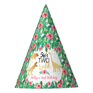 Two Wild Dinosaur Girls 2nd Birthday Party Hat