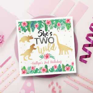Two Wild Dinosaur Girls 2nd Birthday Party Napkin