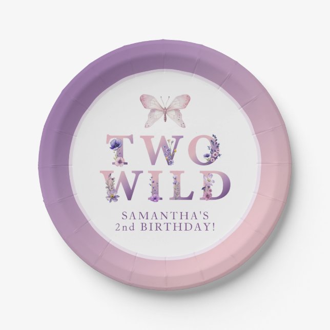 Two Wild Floral Second Birthday Party Plates (Front)