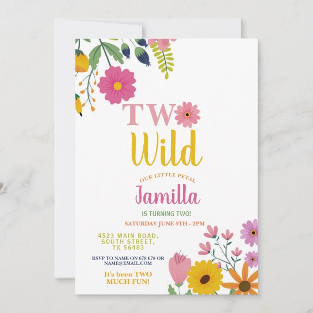 Two Wild Flowers Birthday 2nd Party Petals Girl Invitation (Front)