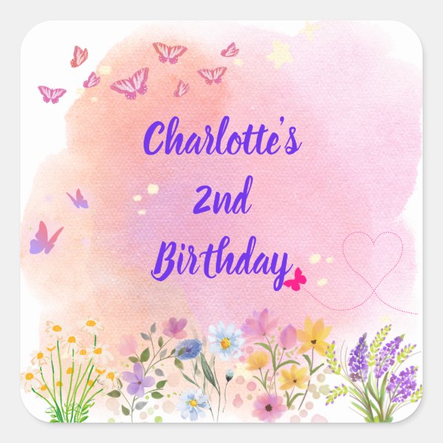 "Two Wild & Full of Wonder" Birthday Favour Sticke Square Sticker (Front)