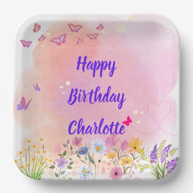 "Two Wild & Full of Wonder" Happy Birthday Party Paper Plate (Front)