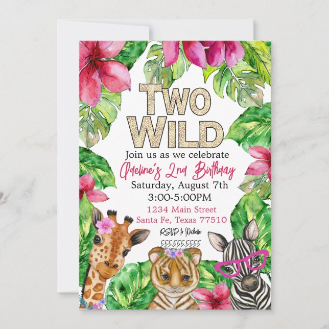 Two Wild Girl Safari Birthday Invitation (Front)