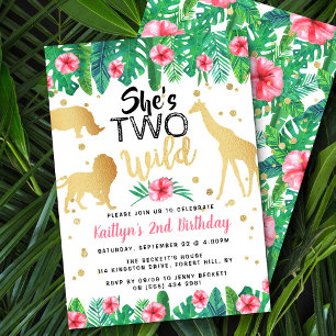 Two Wild Girls Second Birthday Party Invitations