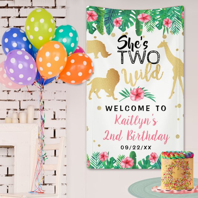 Two Wild Girls Second Birthday Party Welcome Banner (Creator Uploaded)