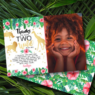 Two Wild Girls Second Birthday Photo Thank You Card
