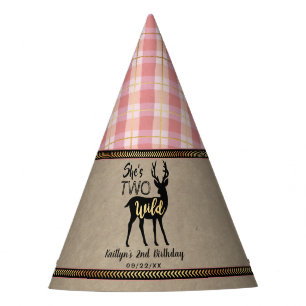 Two Wild Girls Woodland Deer 2nd Birthday Party Hat