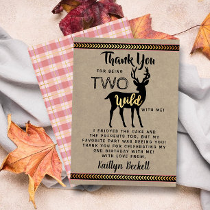 Two Wild Girls Woodland Deer 2nd Birthday Thank You Card