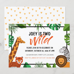Two Wild Jungle Animal Safari Birthday Invitation