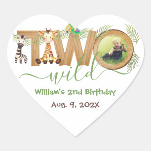 Two Wild Jungle Animals Wood Giraffe Zebra Photo Heart Sticker