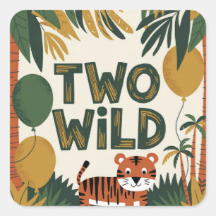 Two Wild Jungle Birthday Party Theme Square Sticker
