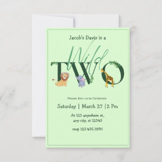 Two Wild Jungle Greenery 2nd Birthda invitatation RSVP Card